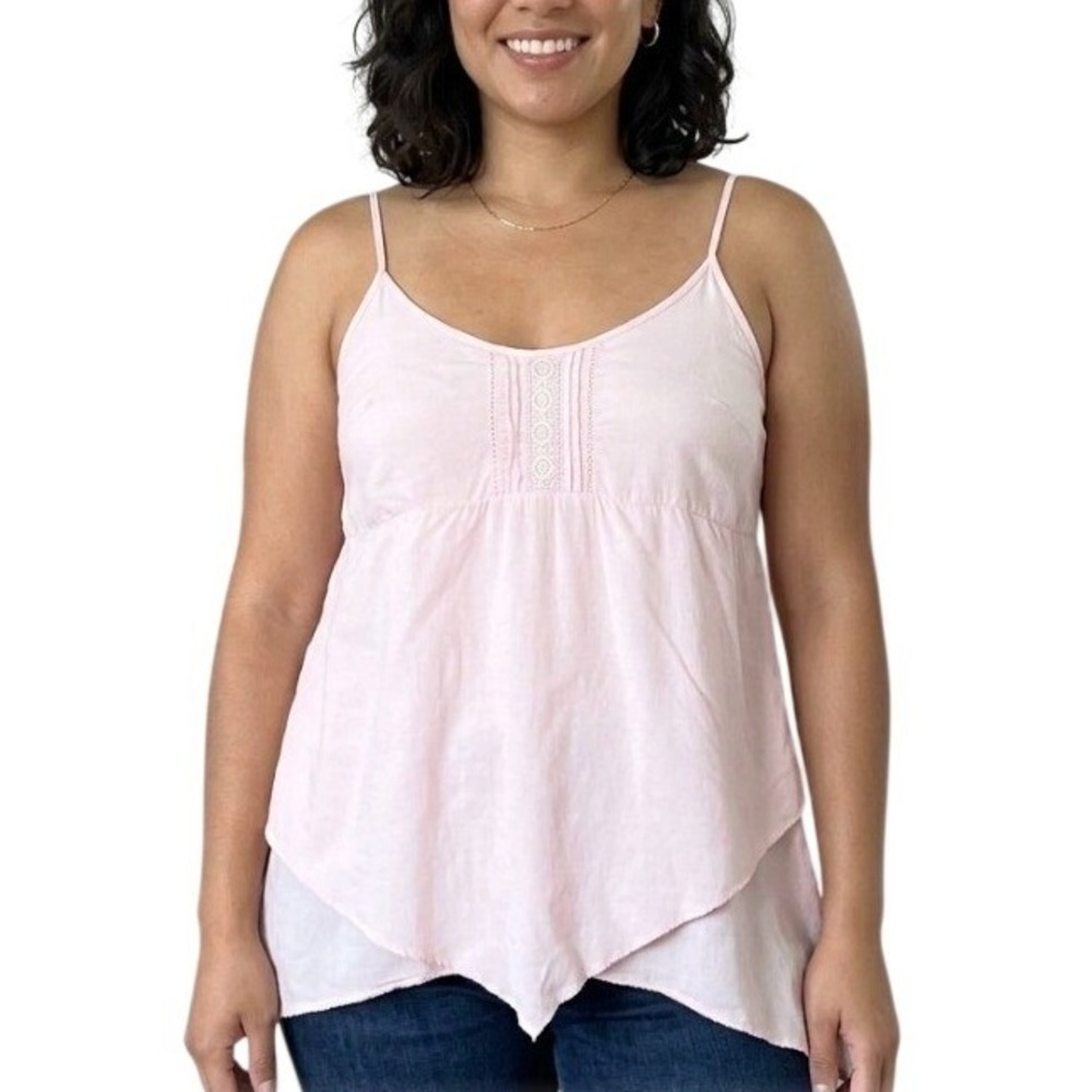 Y2K Rip Curl Womens Boho Layered Handkerchief Hem Cami Tank Top Pale Pink Small